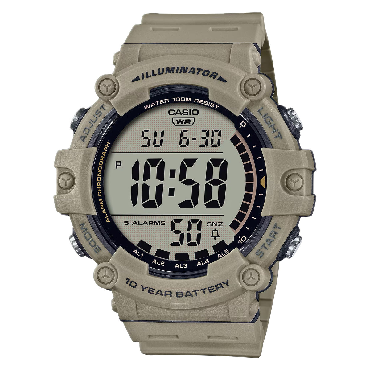 Casio Men's Illuminator Beige Grey Digital Watch - AE-1500WH-5AV